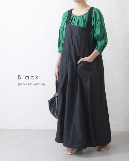 någonsstans ブラックジャンパースカート 撥水加工 S メール便可】ナイロンワークジャンパースカート｜レディース靴の